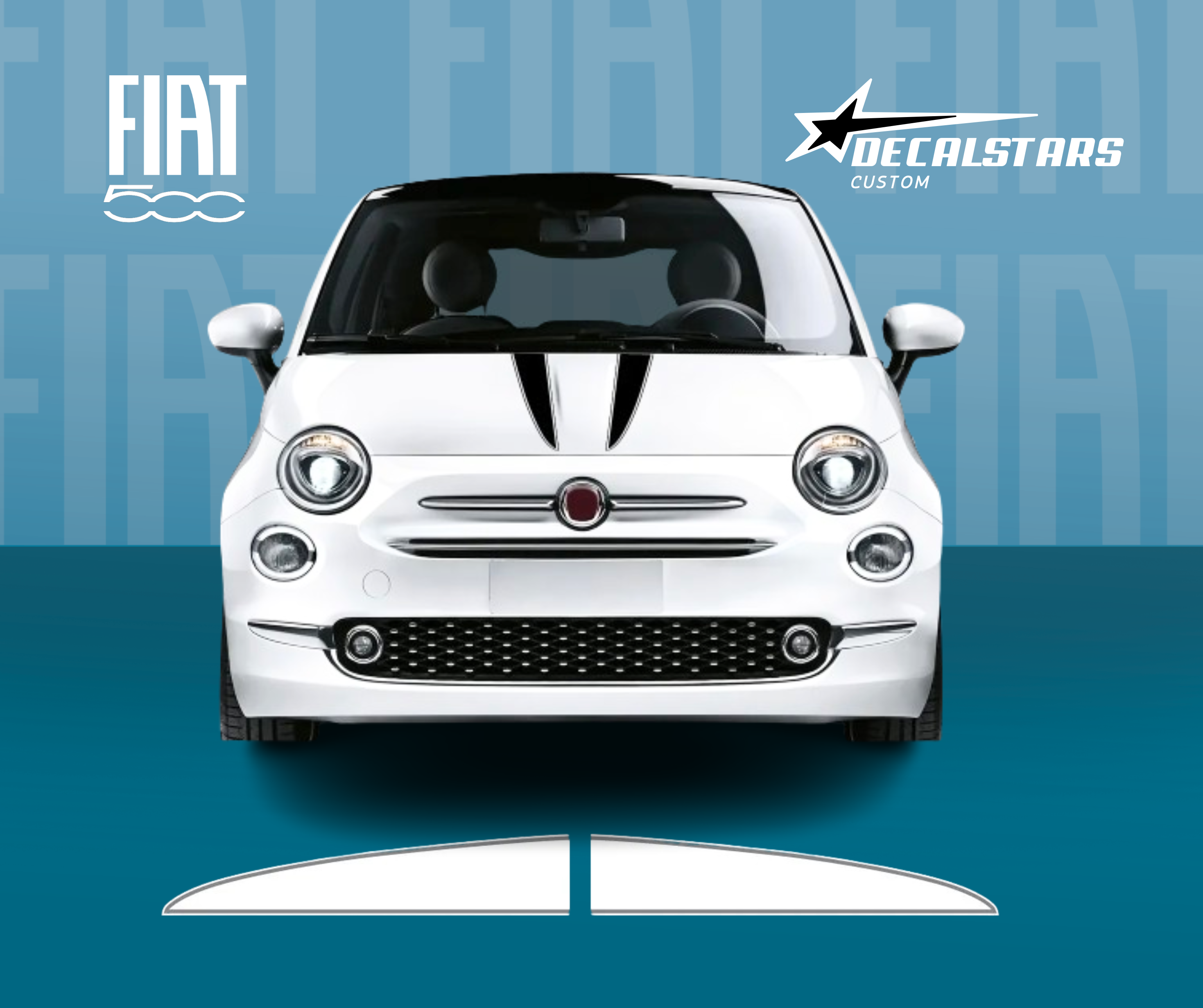 Bande Autocollant Personnalisé pour Capot FIAT 500 - Design Sportif - Accessoires Fiat 500